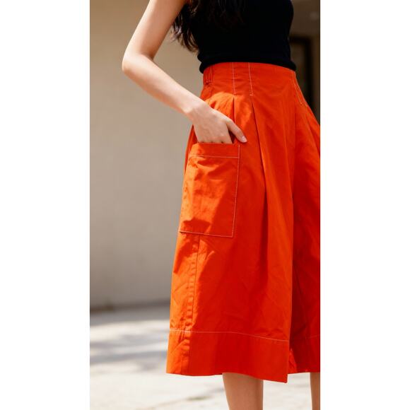 Hunter Bell High Rise Cropped Wide Leg Pants Orange Sz Small Boho Office - Picture 2 of 8